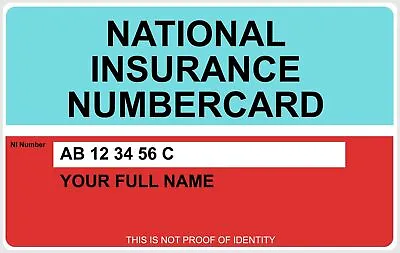 Replacement National Insurance NI Number Printed On PVC Plastic Card 85 X 54 Mm • £3.29