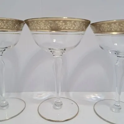 Vintage Tiffin Franciscan Gold Engraved Rose Trim Champagne Stemware • $49.99