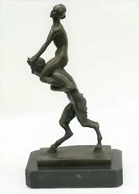 Bronze Mythology  Pan  Piggy Ride Satyr Sculpture Marble Base Greek God Figurine • £88.59