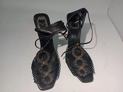 Christian Dior Leather Cage Strap High Heel Sandals Size 40 UK Size 7 Used • £19.99