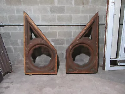 ~ HUGE PAIR ANTIQUE GOTHIC OAK CORBELS ~ 59 X 31 ~ ARCHITECTURAL SALVAGE • $875