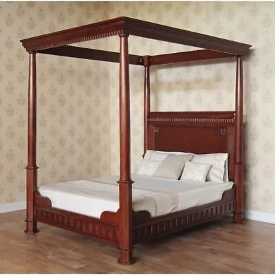 £1325 • Buy Solid Mahogany Four Poster Tudor Style Bed Handcrafted With Period Features B022