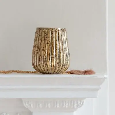 £12 • Buy Fluted Antique Gold Votive Candle Holder, Ribbed Glass Pot Tea Light Holder Med