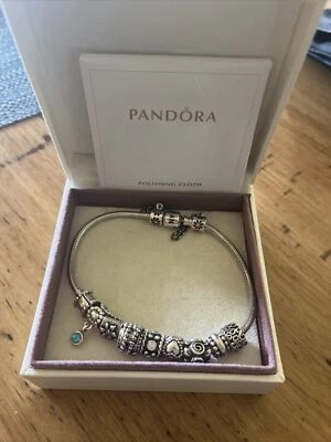 $61 • Buy Pandora Charm Bracelet With Genuine Charms - 9 Charms With Safety Chain