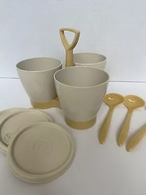 Vintage Tupperware Condiment Caddy Complete Set W/ 3 Spoons Lids Bowls & Caddy • $16