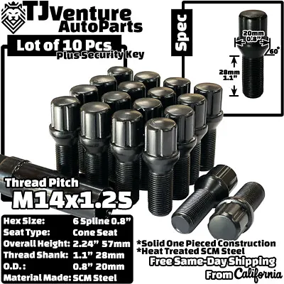 10Pc Black M14x1.25 Spline Tuner Lug Bolt 28mm Shank+Key Fit BMW F/G Body Model • $20.99