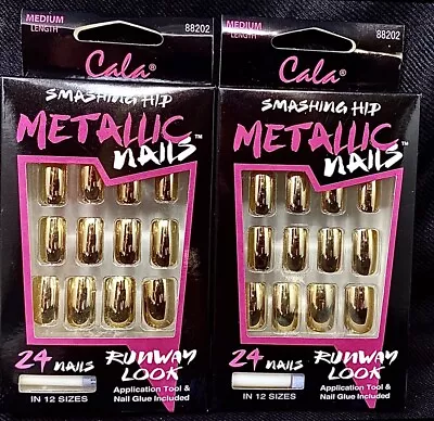 GOLD Metallic Cala Nails! Fake Fingernails Two Boxes 48 Nails Total!! • $9.95