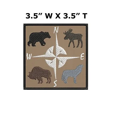 Compass Bear Wolf Buffalo Moose Patch Embroidered Iron-on Applique Souvenir • $4.50