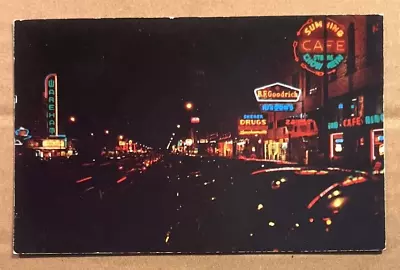 Unused Postcard - Poyntz Avenue At Night Manhattan Kansas • $2.55