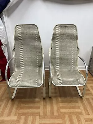 Vintage PATIO CHAIR PAIR Lloyd Loom Flanders Mid Century Modern High Back Wicker • $299.99