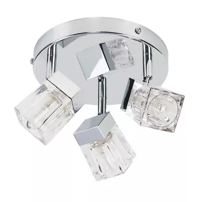 3 Way Ice Cube Ceiling Light Fitting Glass IP44 Bathroom Spotlight Adjustustable • £29.99