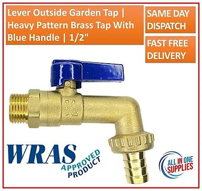 Lever Outside Garden Tap | Heavy Pattern Brass Tap With Blue Handle | 1/2   • £8.99