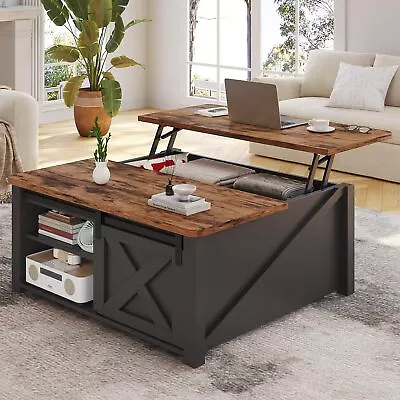 33.5  Lift Top Square Coffee Table With Storage Door For Living Room Farmhouse • $158.99