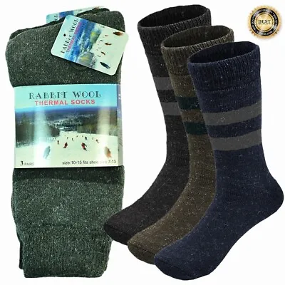 3 Pairs Mens Winter Heavy Duty Thermal Rabbit Wool Boots Crew Socks Size 10-15 • $10.99