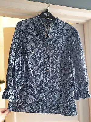 Marks And Spencer Womens Blue Floral Cotton Blouse UK 10 BNWT • £14.99