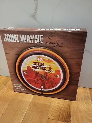 NIB John Wayne Double Neon 15  Wall Clock Bar Theater Media Room Man Cave • $89