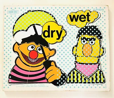 Vintage 70s Playskool Wooden Tray Puzzle Bert Ernie Wet Dry Sesame Street 315 3 • $17