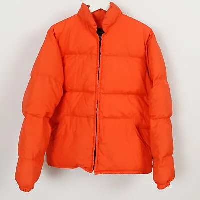Vintage 70s Men's Orange Down Ski Puffer Jacket Size Medium Large Full Zip Talon • $83.99