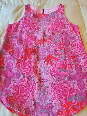 CAbi #127 Jubilee Pink Paisley Tank Top Sleeveless Zip Back Lined Sz S EUC • $18