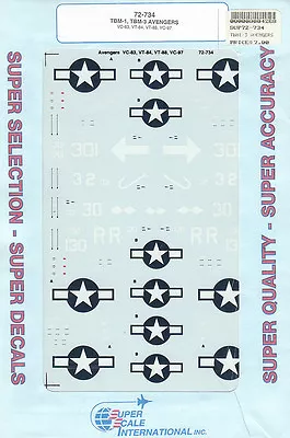 1/72 SuperScale Decals Navy TBM-3 Avenger VC-83 VT-84 VT-88 VC-97 72-734 • $18