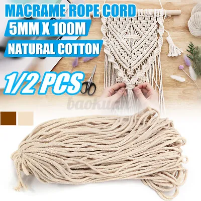 $11.21 • Buy 5mm Macrame Rope Natural Cotton Beige Twisted Cord Artisans Hand Craf