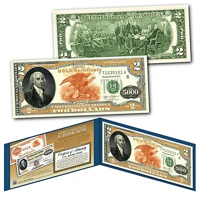 1882 Series James Madison $5000 Gold Certificate Designed On A Modern $2 Bill • $15.95