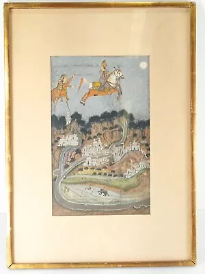 Antique Persian Indian Mughal Gouache Painting Of A Palace With Flying HOrses • $750