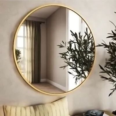 Large Gold Round Wall Mirror Vanity Bathroom Glass Circle Metal Frame Decor 50cm • £22.99