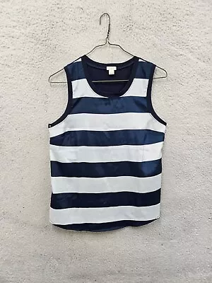 J Crew Women Top Medium Blue Striped Cotton Blend Sleeveless Casual Tank Fit • $12.59
