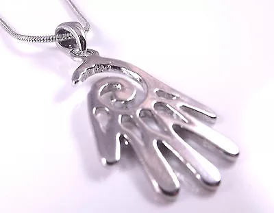 Hamsa Necklace Pendant Kabbalah Evil Eye Charm Hand Of Fatima Spiral Silver • £6.95