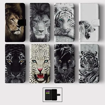 Case For Iphone 15 14 13 12 11 Se Pro  Wallet Flip Phone Cover Animal Lion Tiger • £8.99
