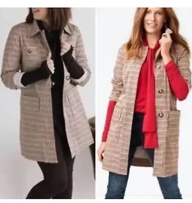 CAbi Tan Red Green Houndstooth Print Sherlock Jacket Trench Size Small New 3734 • $34