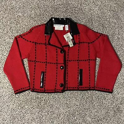Women’s Michael Simon Cache Sweater Blazer Jacket L Red Heavy Knit Ramie Cotton • $99.99