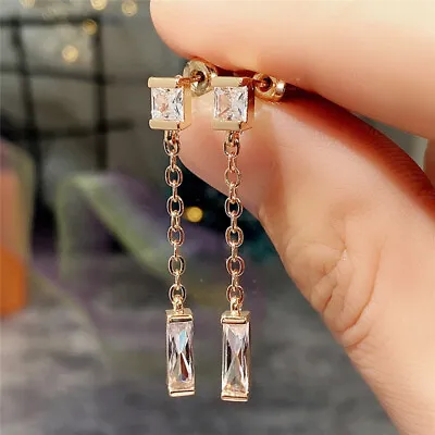 Silver Cubic Zirconia Chain Tassel Earrings Ear Stud Drop Dangle Women Jewelry • $2.68