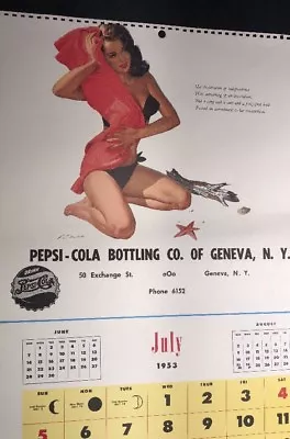 Original Pin Up Advertising Pepsi Cola Soda Calendar Sign 1953 Ren Wicks Girl Ar • $58.50