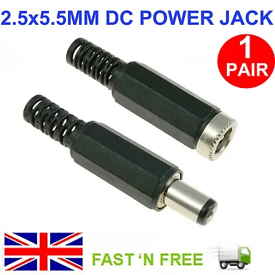 2.5x5.5mm Pair Male Female Dc Power Plug Socket Jack Connector  Led Cctv Laptop • £1.95