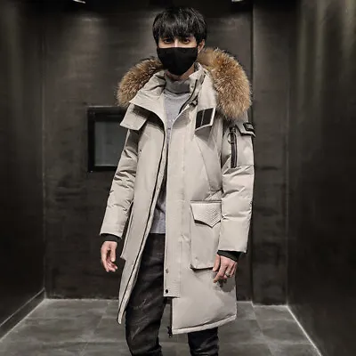 Men's Down Jacket Mid-length Fur Collar Thickened Warm Fashionable Overcoats 3XL • $68.73