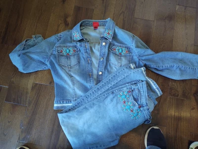 $30 • Buy V Cristina Denim Jacket Size M  And Jeans Size 4 Embellished ,