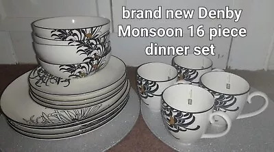 £180 • Buy Brand New Denby Monsoon Chrysanthemums 16 Piece Dinner Set Tablewear