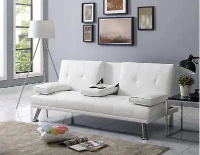 White Leather Futon Sleeper Sofa Bed Modern Recliner TV Theater Couch Furniture  • $199.99