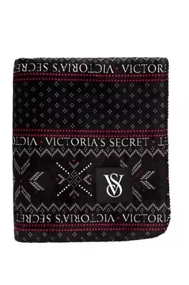 Victoria's Secret VS Plush Sherpa Black White Snowflake Throw Blanket 50x60 • $26.89