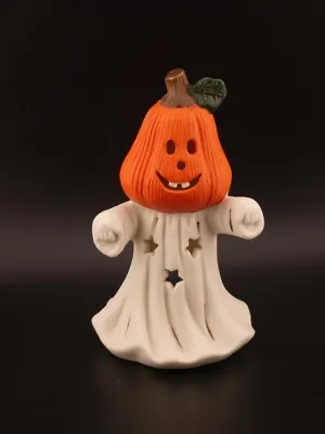 Vintage Halloween Pumpkinhead Ghost Porcelain Figure • $10