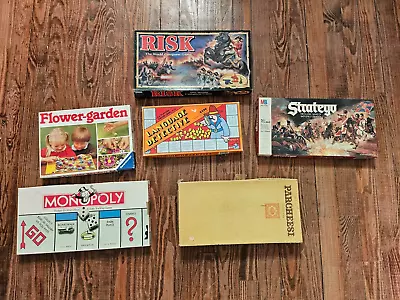 Lot Of (6) Vintage Board Games-Risk Stratego Parcheesi Flower-Garden & More • $39.99