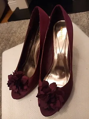 Monsoon Magenta Silk Peep Toe Shoes Size 7/41  4” Heels Excellent Condition. • £10