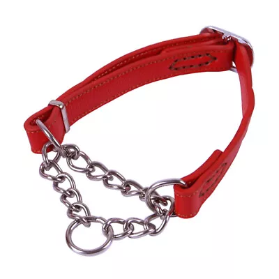 Half Check Choke Adjustable Leather Dog Collar With Chain 1 Inch Wide Padded • £16.27