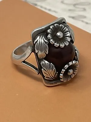 Vintage Denmark Amber 925 Sterling Silver Ring By Niels Erik From 1940's • $124.99