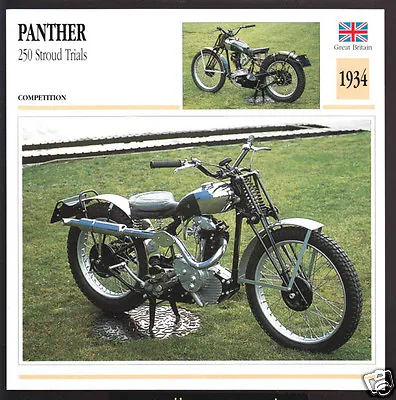 1934 Panther 250cc Stroud Trials 248cc Race Motorcycle Photo Spec Info Stat Card • £2.33