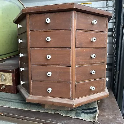 40 Drawer Vintage Octagonal Hardware Store Rotating Cabinet Wooden General Store • $895