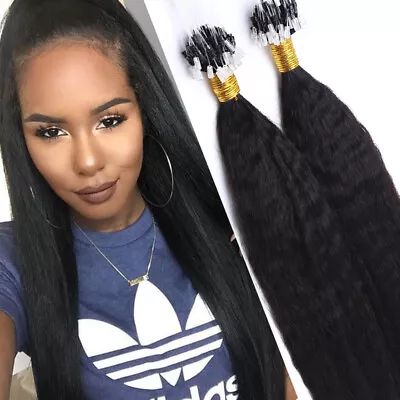 Kinky/ YAKI Straight Micro Loop Ring Human Hair Extensions Pre-bonded THICK 200G • $59.52