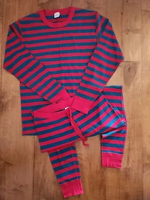 Hanna Andersson Unisex (M) Striped Red And Teal Long-john Pajama Set ORGANIC • $25